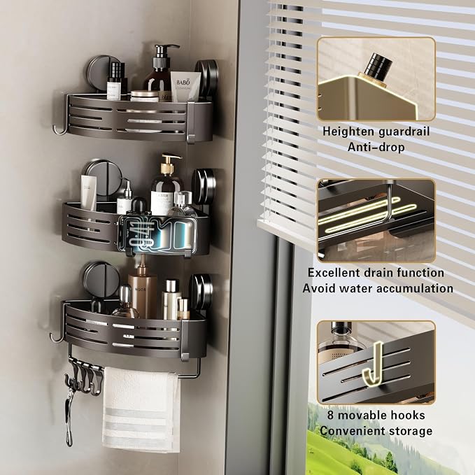 VOLPONE Shower Caddy Suction Cup No Drilling Suction Cup Shower Shelf Aluminum - Image 4