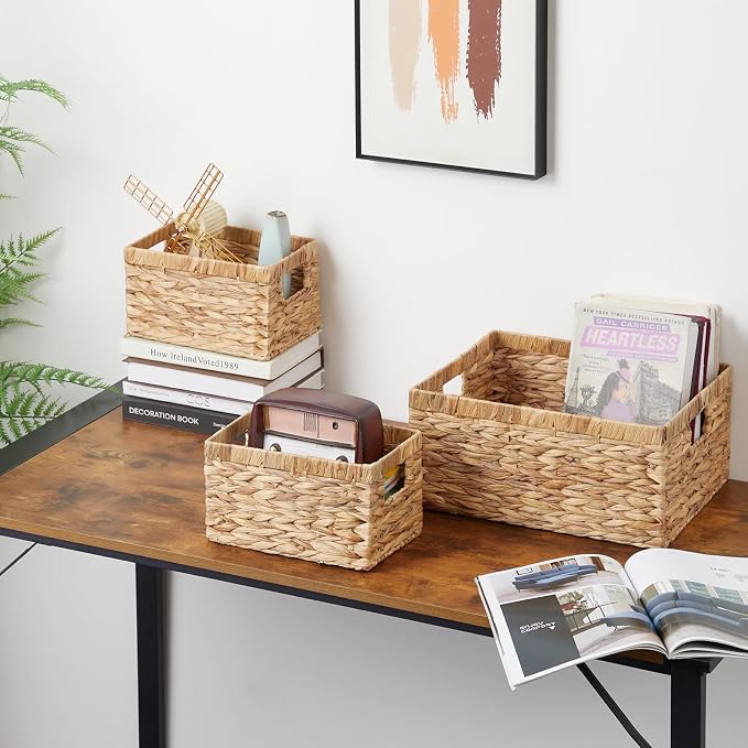 Vagusicc Wicker Basket, Water Hyacinth Wicker Storage Basket Bins - Image 3