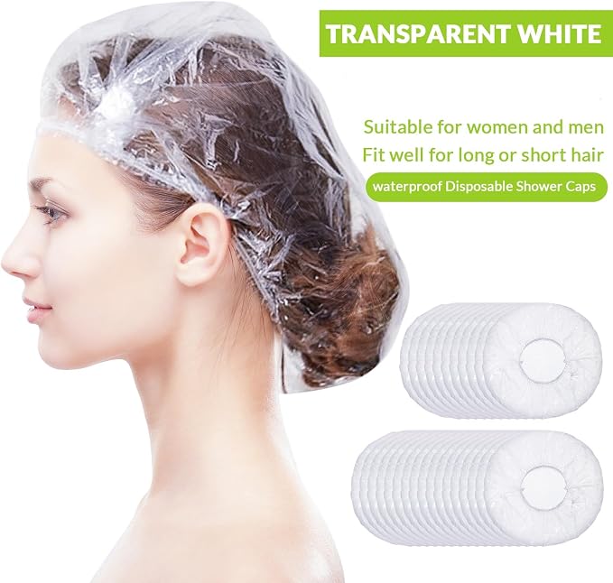 Retisee 140 Pcs Disposable Shower Caps Bulk 18.2 Plastic Clear Hair Caps - Image 3