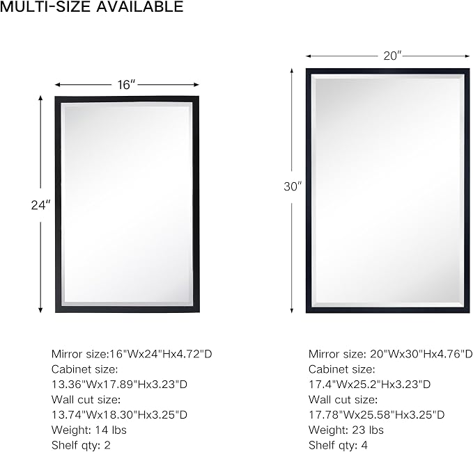 TEHOME Black Metal Framed Recessed Bathroom Medicine Cabinet - Image 5
