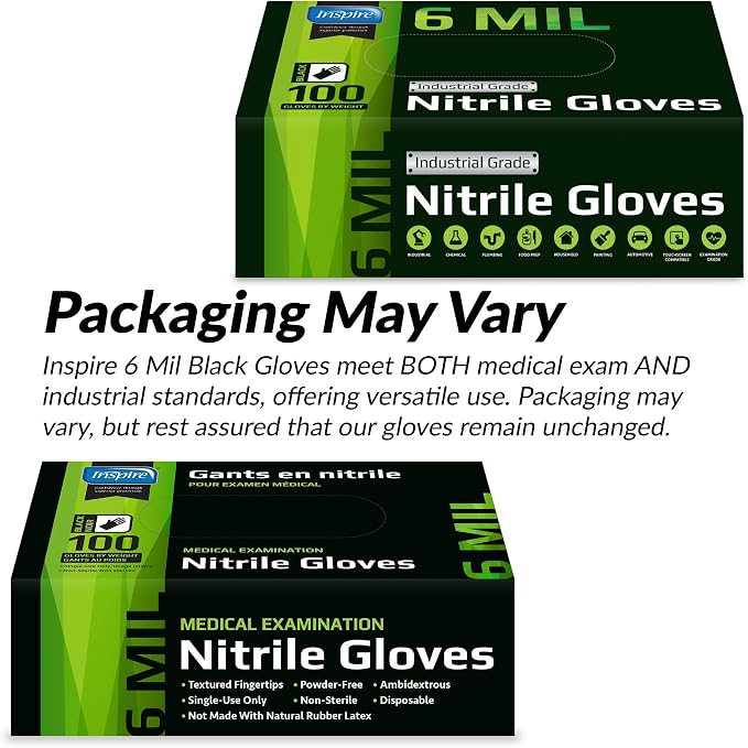 Inspire HEAVY DUTY ORIGINAL Stretch Nitrile Black Gloves Disposable Latex Free - Image 6