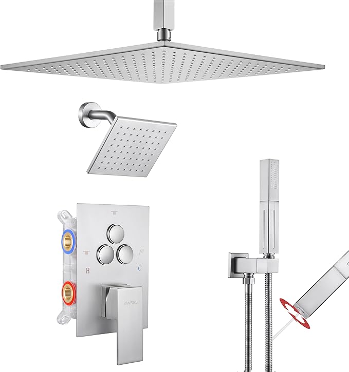 VANFOXLE Shower Faucet Set Brushed Nickel Shower System, Push Button Diverter by VANFOXLE