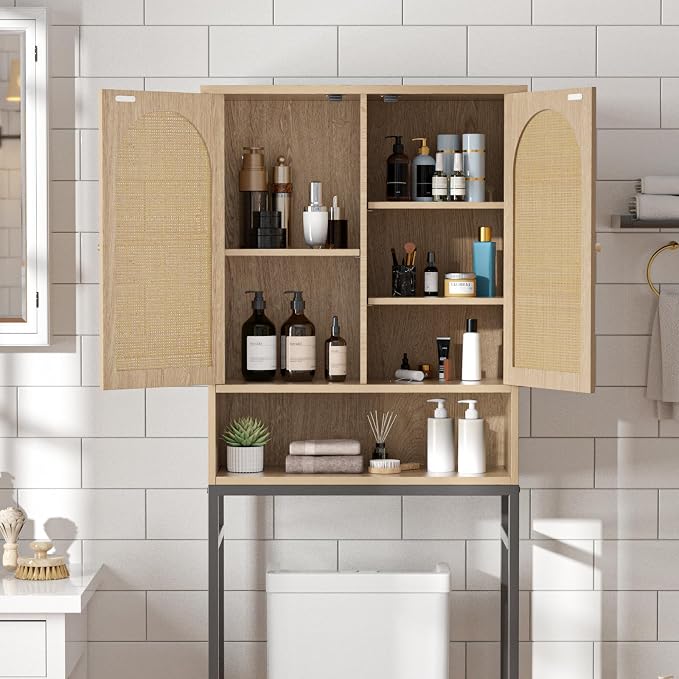 Rattan Toilet Storage Cabinet, Over The Rack Wood Cabinet - Image 5
