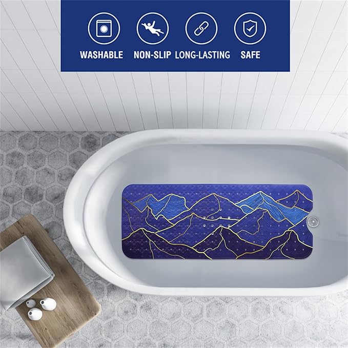 Mountain Bathtub Mat Non Slip 40x16in Gold Line Extra Long Bath Mat - Image 2