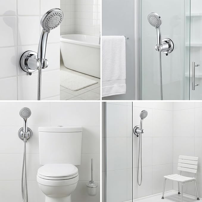 Shower Head Holder, No Drill Wall Mount Handheld Shower Wand Hose Holders - Image 6