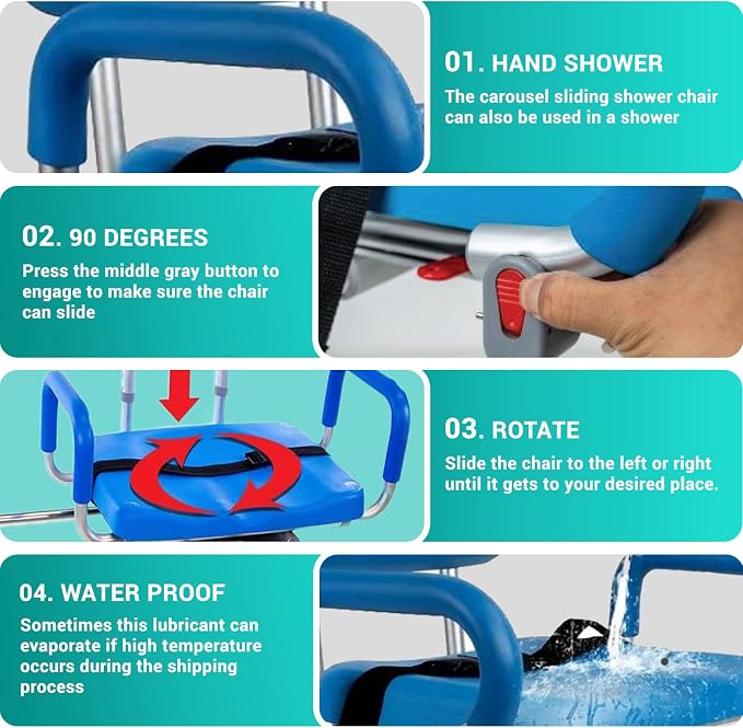 Sliding Rotating Shower/Bath Chair by Mobi Bench – Transfer Swivel Seat - Image 2