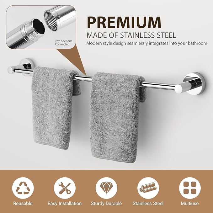Polished Chrome Bathroom Hardware Set 4 Piece Towel bar Set, Towel Rack - Image 5