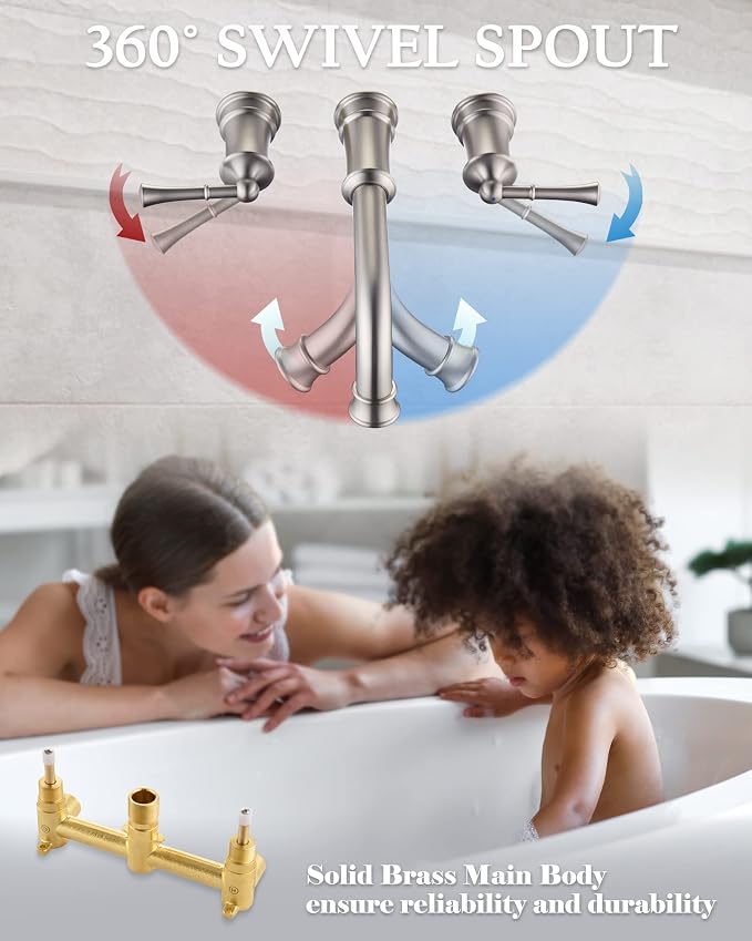 Wall Mount Tub Filler with Rough-in Valve, High Flow Brass Roman Tub Faucet 2 - Image 5