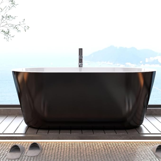 67 in Acrylic Freestanding Bathtub, Contemporary Stand Alone Tub, Oval Bathtub by GarveeTech