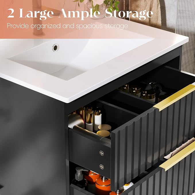 24" Bathroom Vanity with Sink, Floating Vanity Bathroom Sink Cabinet Wall Mount - Image 4