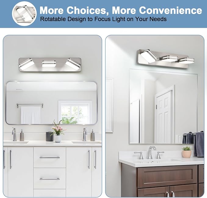 360° Rotate LED Dimmable Bathroom Vanity Light Fixtures, 1300LM Acrylic Brushed - Image 7