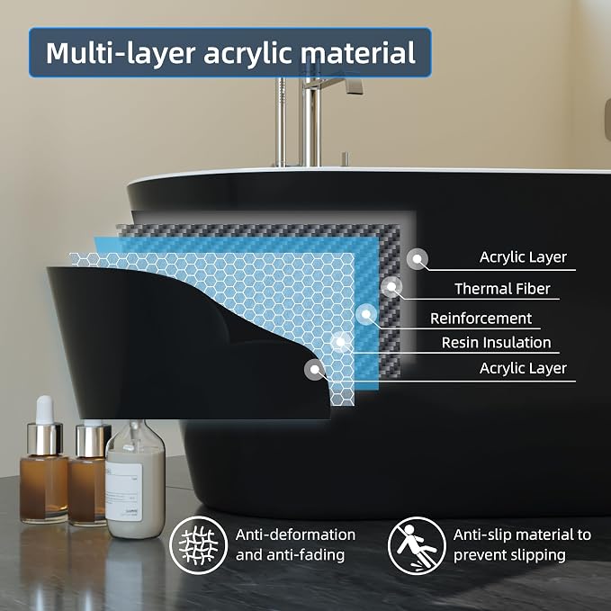 67 Inch Freestanding Bathtub, Acrylic Soaking Bathtub - Image 8