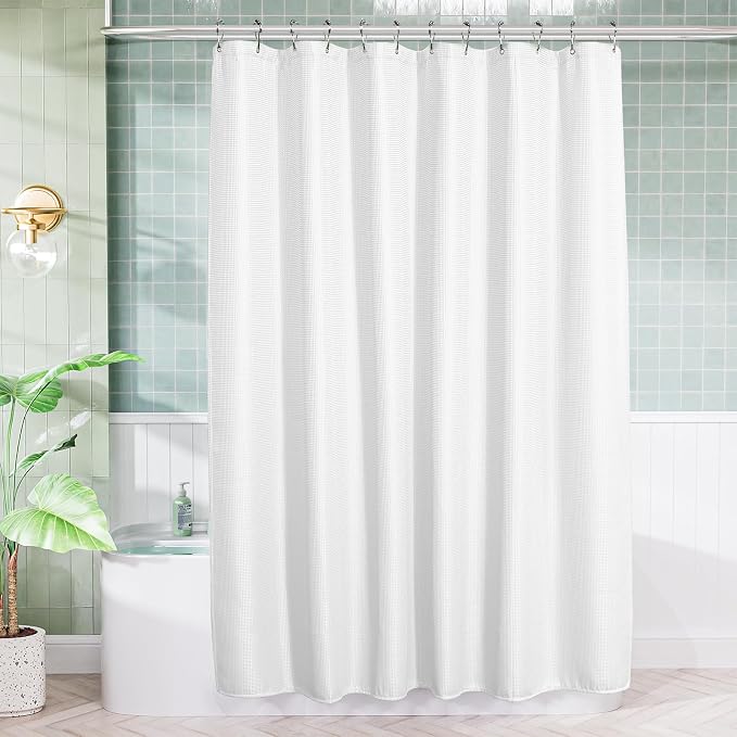 AmazerBath White Shower Curtain 80 Inches Long, Waffle Shower Curtain 72x80 - Image 8