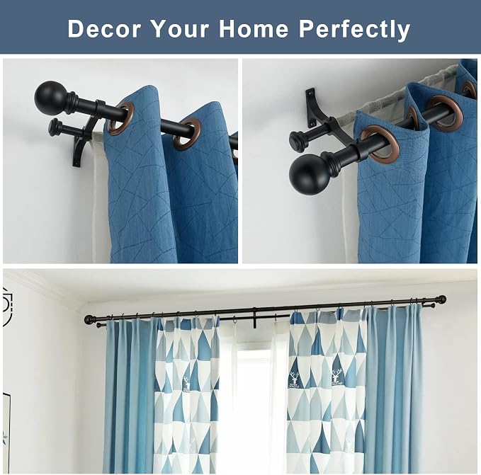 Double Curtain Rod 48 to 84 inch, Adjustable 1 inch Double Drapery Rod Rods - Image 5