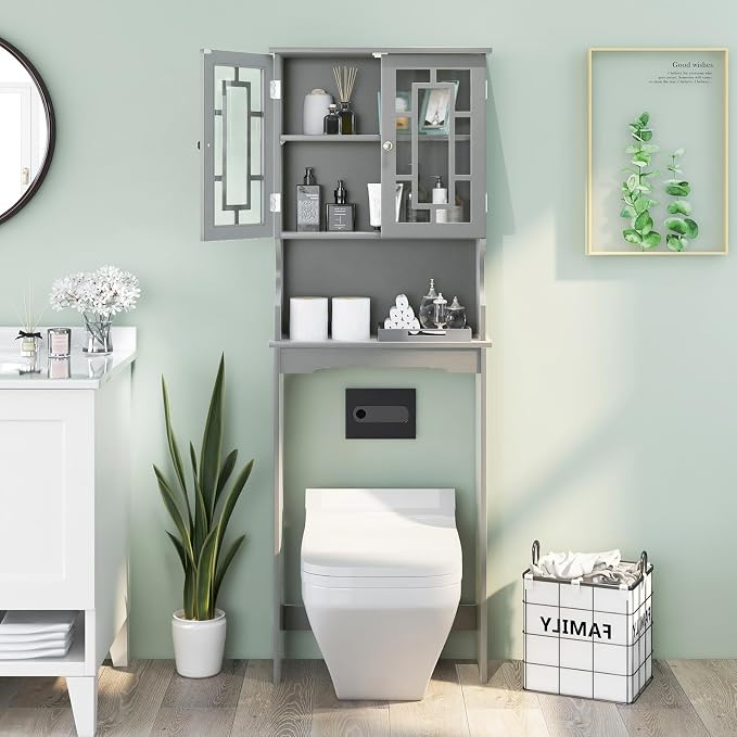 COSTWAY Over The Toilet Storage Cabinet, Bathroom Shelf Over Toilet, Double - Image 4
