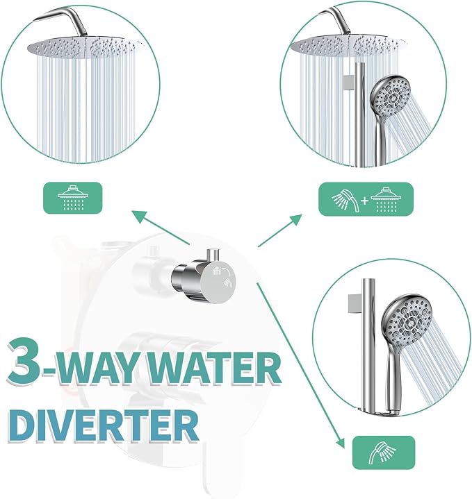 SR SUN RISE 12 Inch Shower System, Slide Bar Shower Faucets Sets Complete Round - Image 3