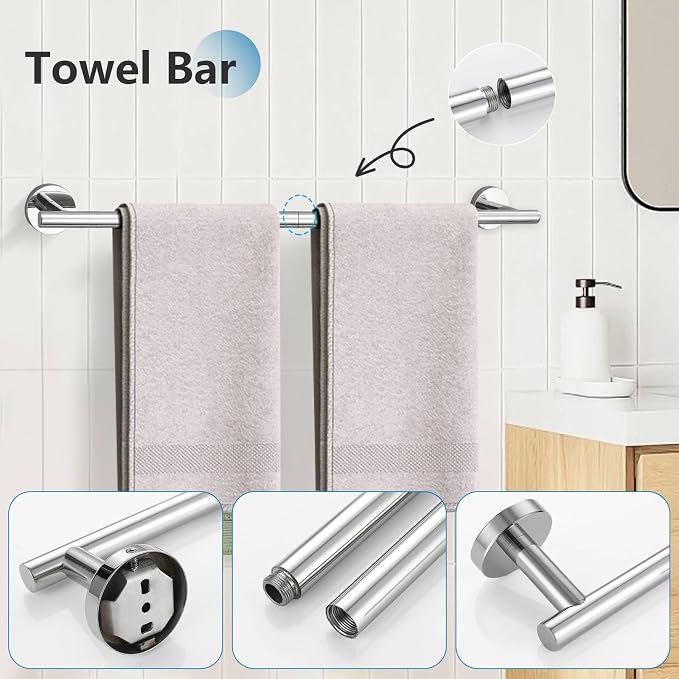 TNOMS 5-Piece Towel Bar Set Polished Chrome Bathroom Hardware Set Upgraded - Image 2