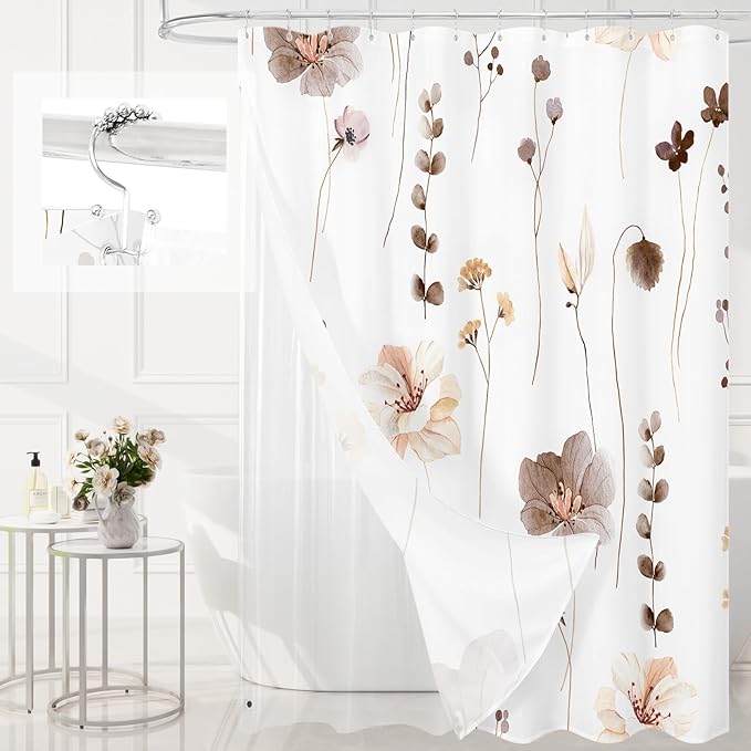 Gibelle 3 in 1 Shower Curtain Set, Waterproof Fabric Bathroom Curtain 72x72 by Gibelle