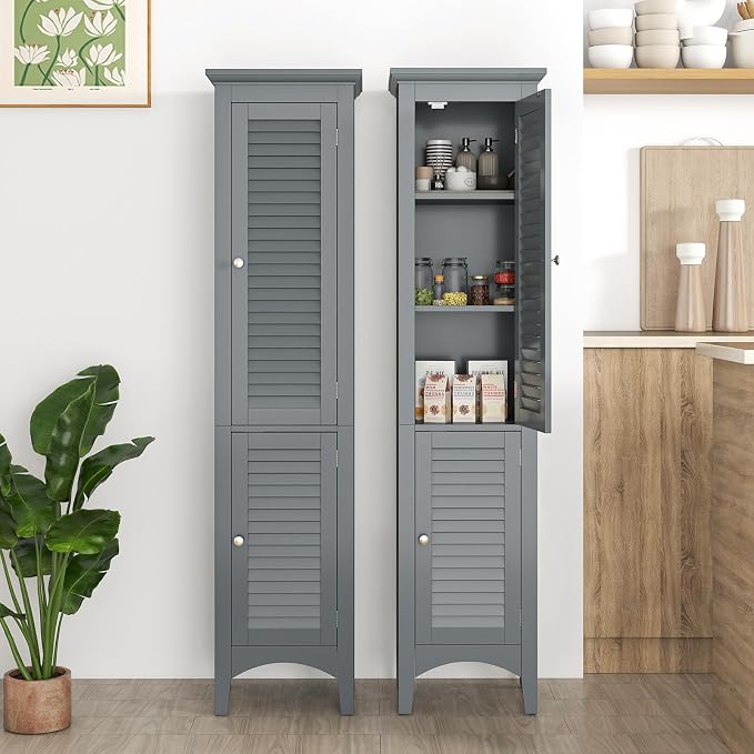 Tangkula 63" Tall Bathroom Storage Cabinet, Freestanding Narrow Linen Tower - Image 9