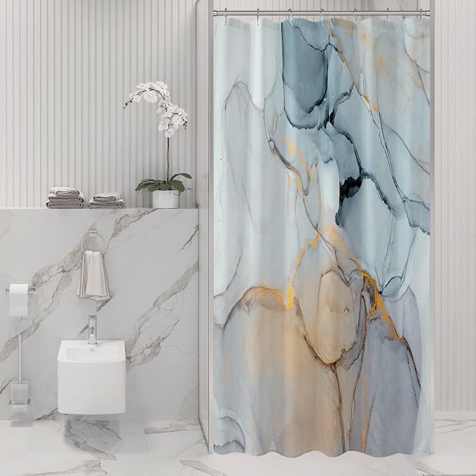 Gibelle Small Stall Shower Curtain 36 x 72, Narrow Half Abstract Grey Blue by Gibelle