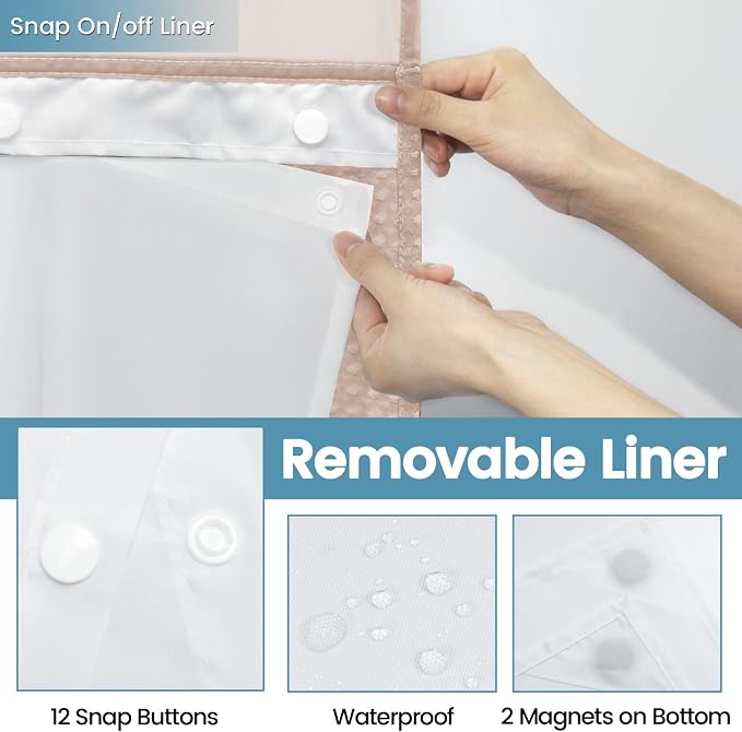 Blush Pink Long No Hook Shower Curtain - Image 6