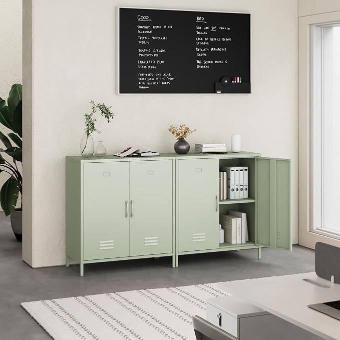 Locker Cabinet, 35.43" H Green Metal Locker Storage Cabinet - Image 2
