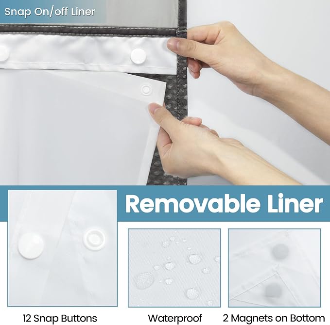 Charcoal Grey No Hook Shower Curtain - Image 6