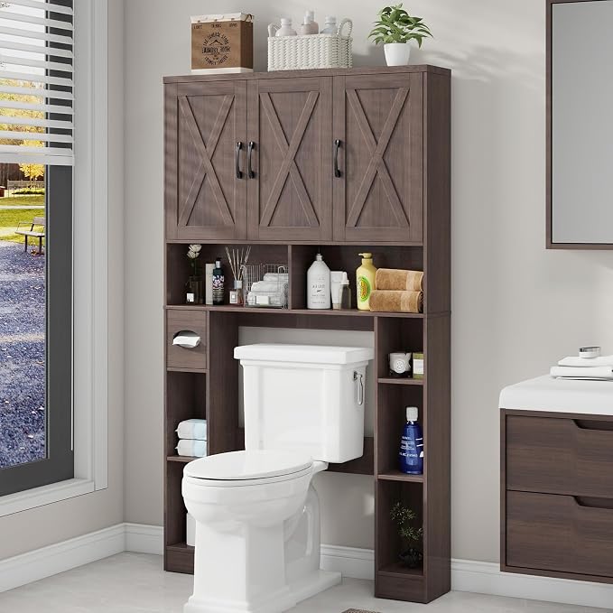 Over The Toilet Storage Cabinet, Farmhouse Toilet Cabinet Rack - Image 6