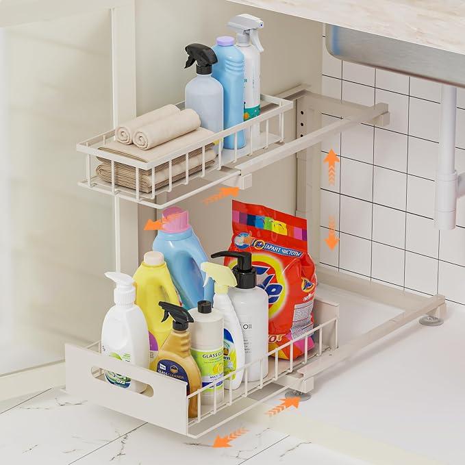 Under Sink Organizer, Heavy Duty Metal Slide Out Sink Shelf Organizer Height by Toyear