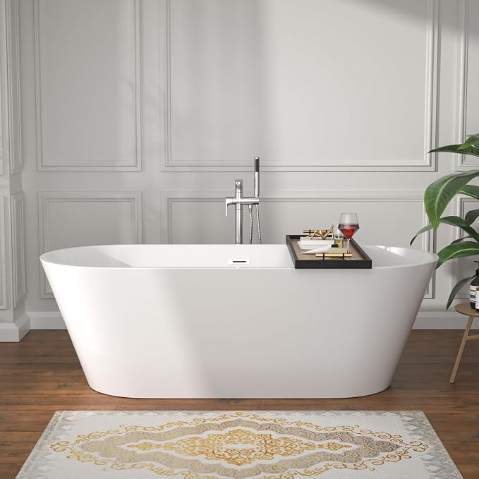 67 Inch Freestanding Acrylic Soaking Tub White Roll Top Bathtub - Image 2