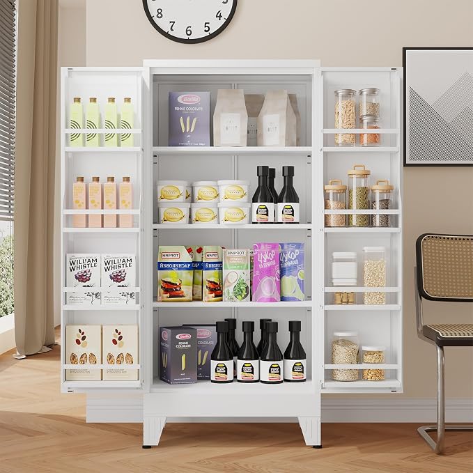 48" H Metal Kitchen Pantry Storage Cabinet, Freestanding Cupboard Storage - Image 7