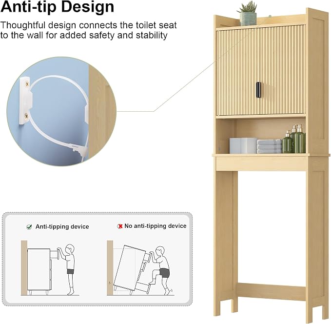 Over The Toilet Storage Cabinet, Behind Toilet Bathroom Organizer - Image 6