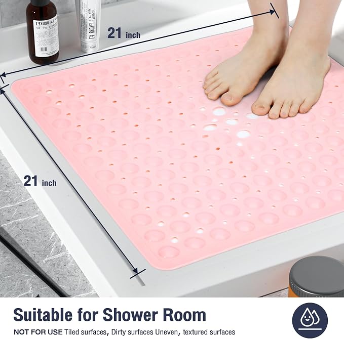 Pink Square Shower Bathtub Mat Non Slip 21x21 Inch, Soft Bath Mat - Image 5