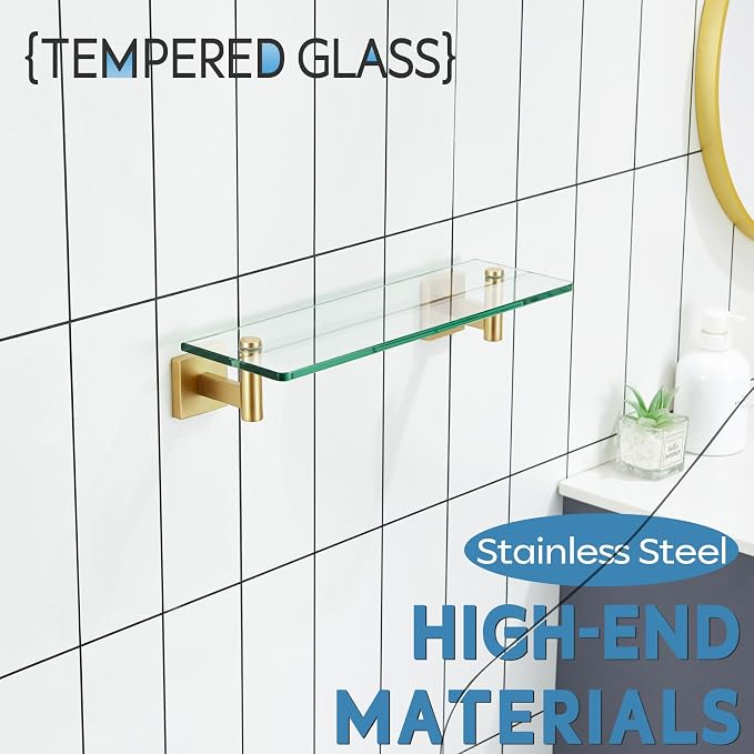 KOKOSIRI Wall Shelves Floating Shelf 16'' Gold Stainless Steel Bathroom - Image 7