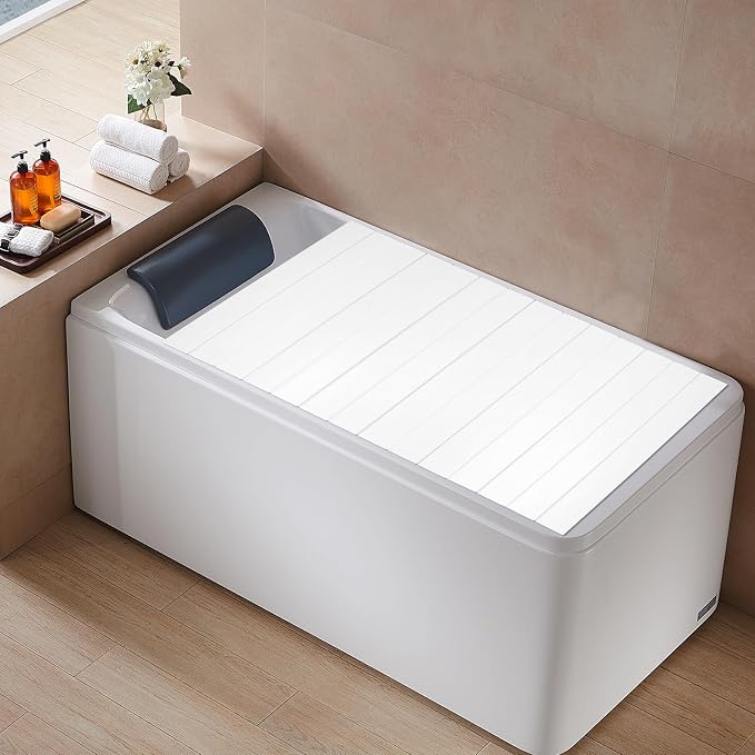 Bathtub Tray 59" x 27.5" Foldable Bathtub Cover Adjustable PVC Shutter Bath Lid - Image 2