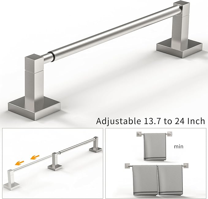 RUACQ Adjustable Towel Bar 13.8 to 24 inch, Square Base Single Towel Racks - Image 4