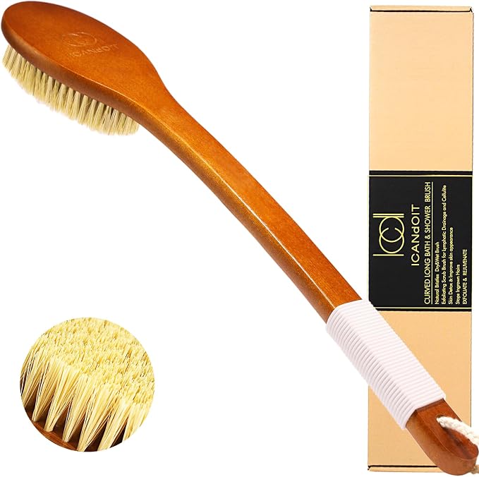 ICANdOIT-17.71Inch Natural Stiff Sisal Bristles Anti-Slip Curved Long Handle by Beautyisanattitude-ICANdOIT