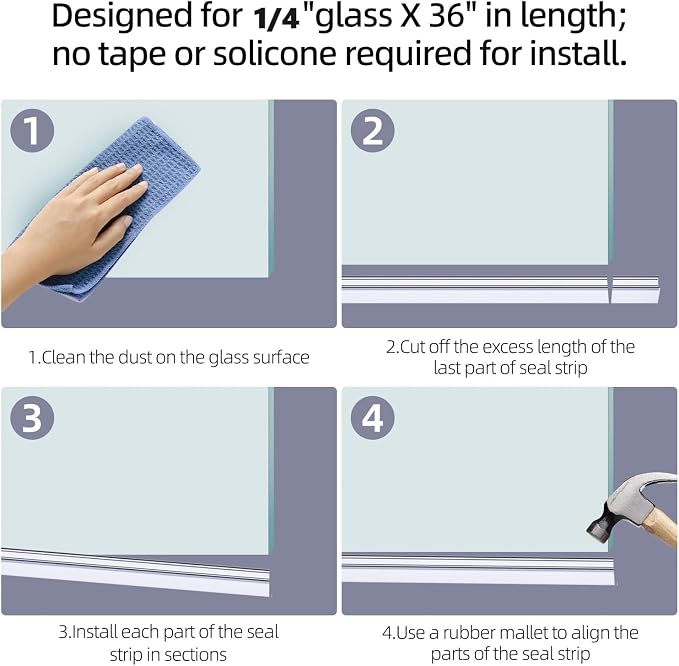 POZIA Shower Door Bottom Seal Frameless Glass Shower Door Seal Strip Clear - Image 3