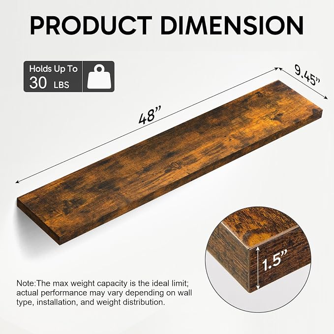 BAYKA Floating Shelves, 48 inches Long Wall Mounted Rustic Wood Shelves - Image 6
