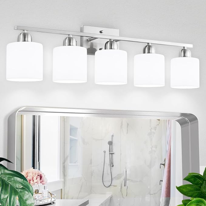 5 Light Bathroom Light Fixtures Brushed Nickel, Bathroom Vanity Light by FAISHILAN