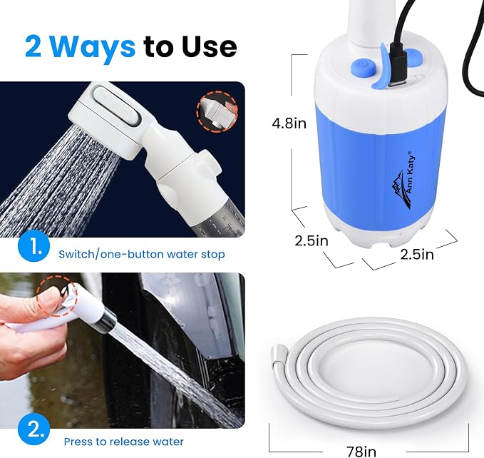 Portable Camping Shower Outdoor Camp Shower Pump, Upgrade Rechargeable Electric - Image 3