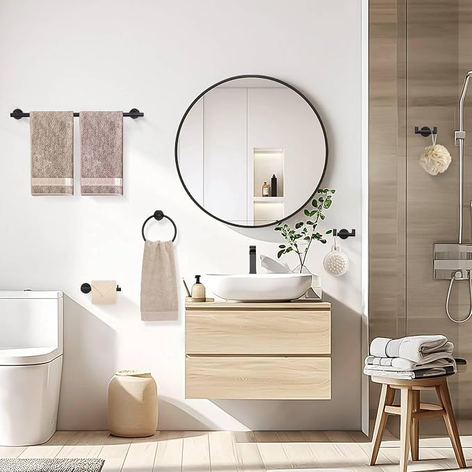TNOMS 5 Pieces Towel Bar Set Matte Black Bathroom Hardware Accessories Set - Image 7