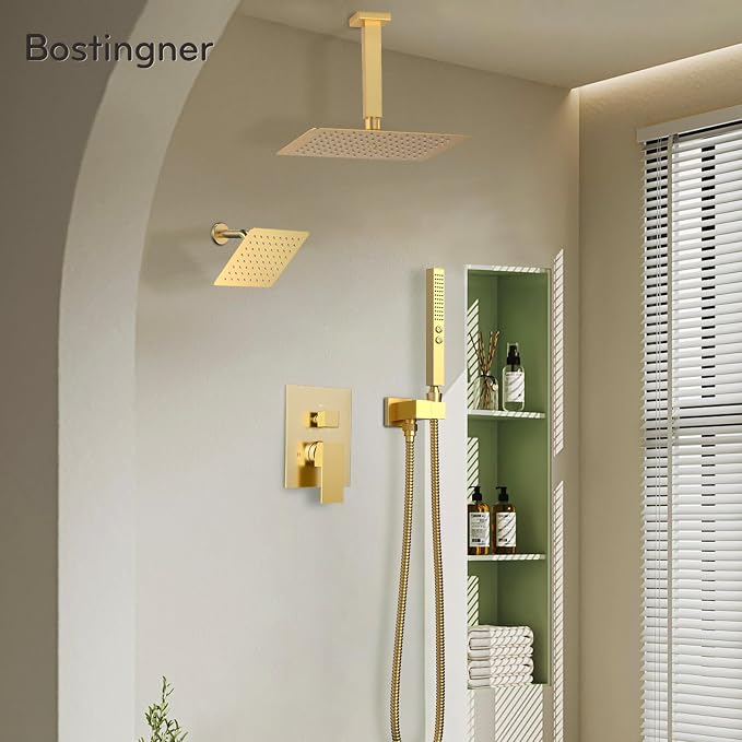 Shower System Brushed Gold Shower Faucet Set, Five Functions Knob Diverter - Image 2