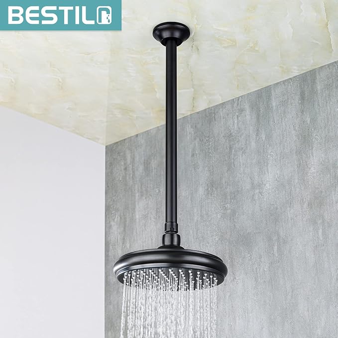 BESTILL 16 Inch Ceiling Mount Rain Shower Head Arm and Flange, Matte Black - Image 3