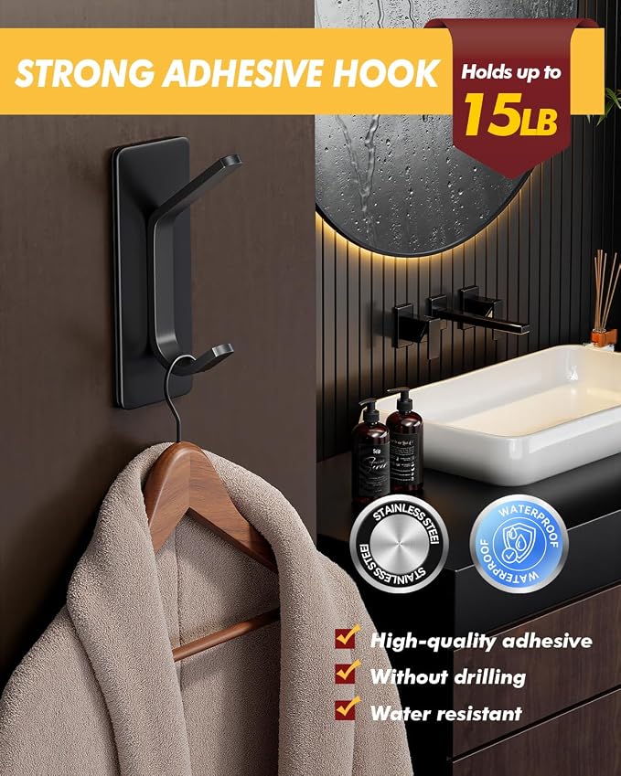 Auxmir Self Adhesive Hooks for Hanging 15lb, Stainless Steel Wall Hooks for - Image 3