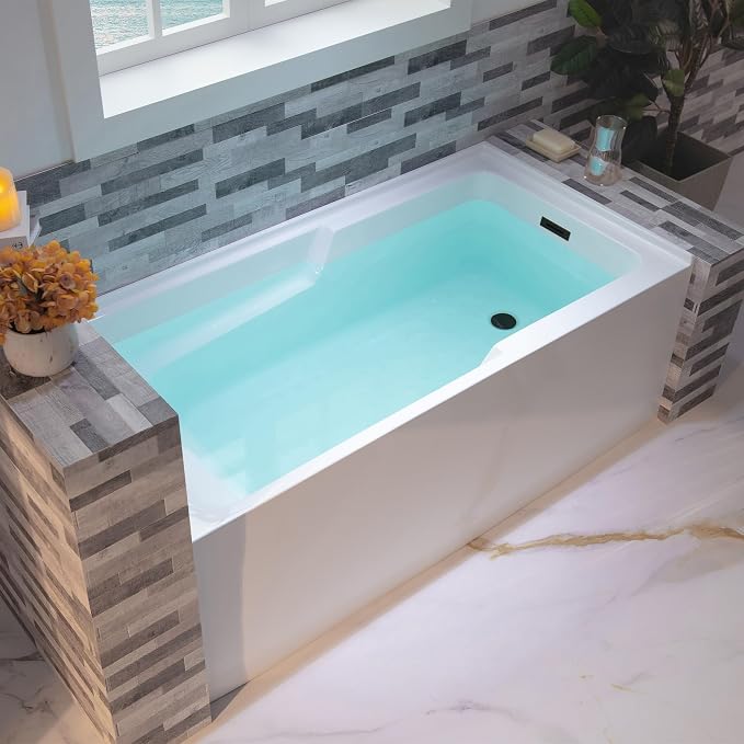WOODBRIDGE 54" Acrylic Rectangular Alcove Soaking Bathtub in White - Image 2