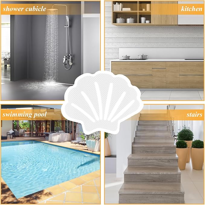 12 Pcs Non Slip Bathtub Stickers White Adhesive Decals Sea Shell Shape Shower - Image 5