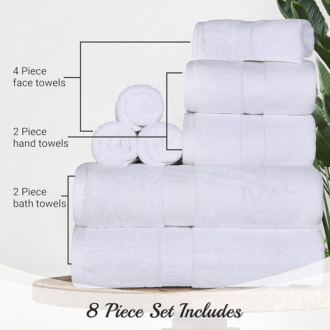 Superior Egyptian Cotton Pile 8 Piece Towel Set, Includes 2 Bath, 2 Hand - Image 9