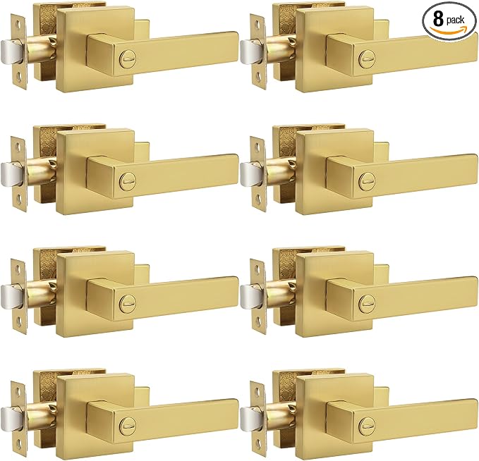 Probrico Heavy Duty Flat Gold Door Handles Square Privacy Interior Door Levers by Probrico