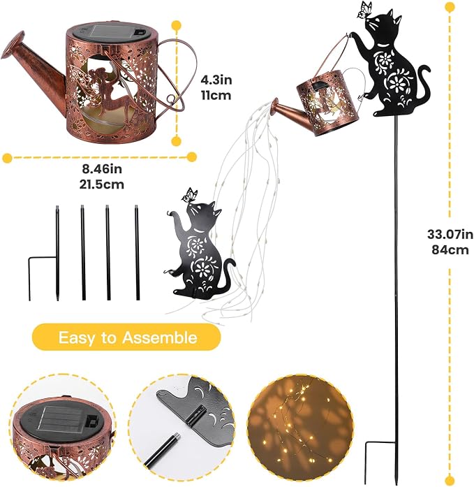 Solar Cat Watering Can Lights, Outdoor Cat Hanging Solar Lights Lantern - Image 3